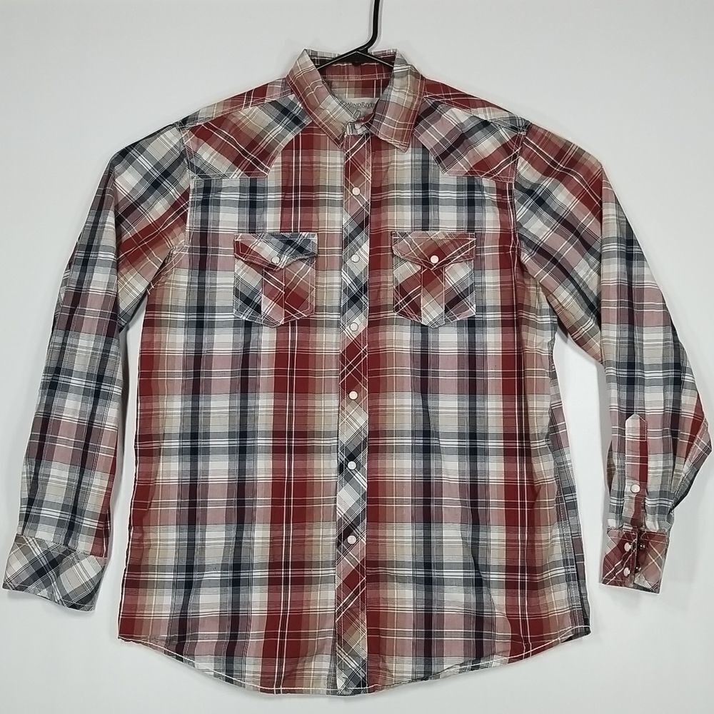Windriver Shirt Men's Medium Button Up Long Sleeve Pearl Snap Plaid Western